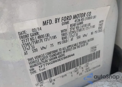 2014 Ford F-250 Xlt из США, поврежденный, VIN 1FT7W2B65EEB65644